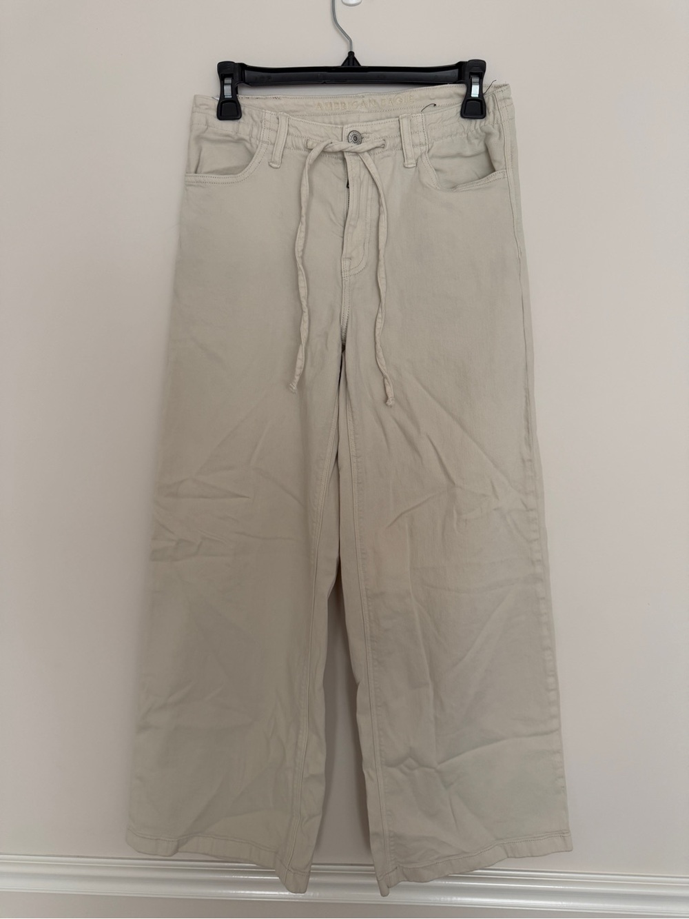 American Eagle Wide-Leg Drawstring Pants in Light Beige